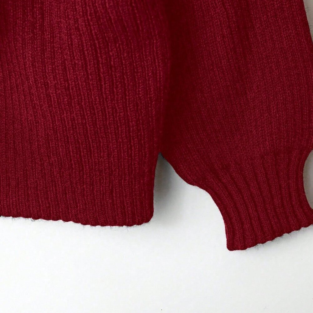 burgunday belted knit sweater top - Picture 5 of 5